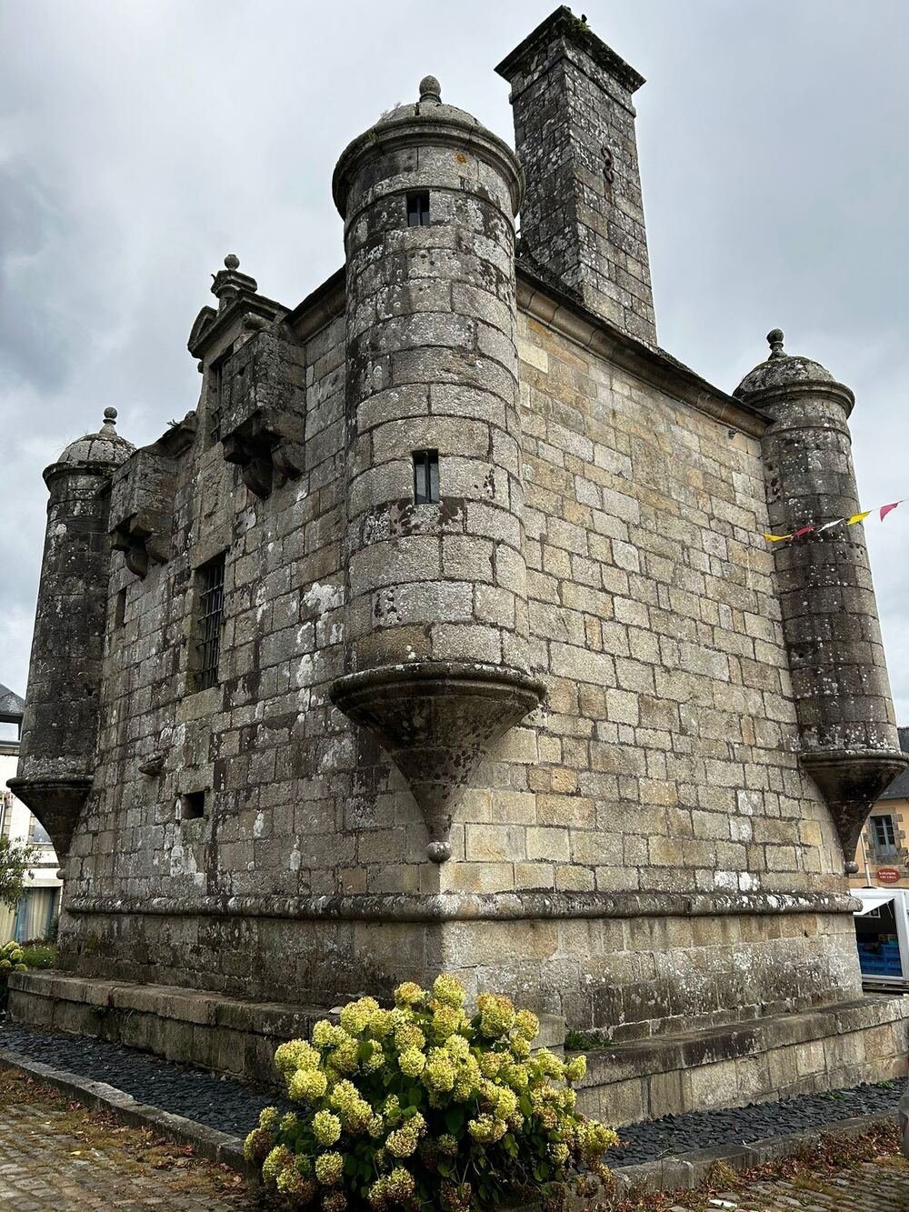 Historic stone town centre building in Brittany, France